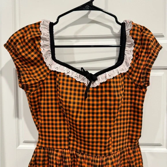 Vixen by Micheline Pitt Orange Checkered Midi Dress with Black Accents - Picture 3 of 5